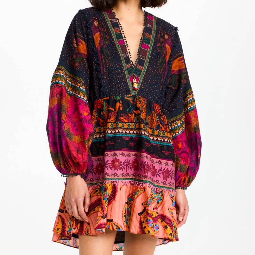 Farm Rio Mixed Patchwork Mini Dress